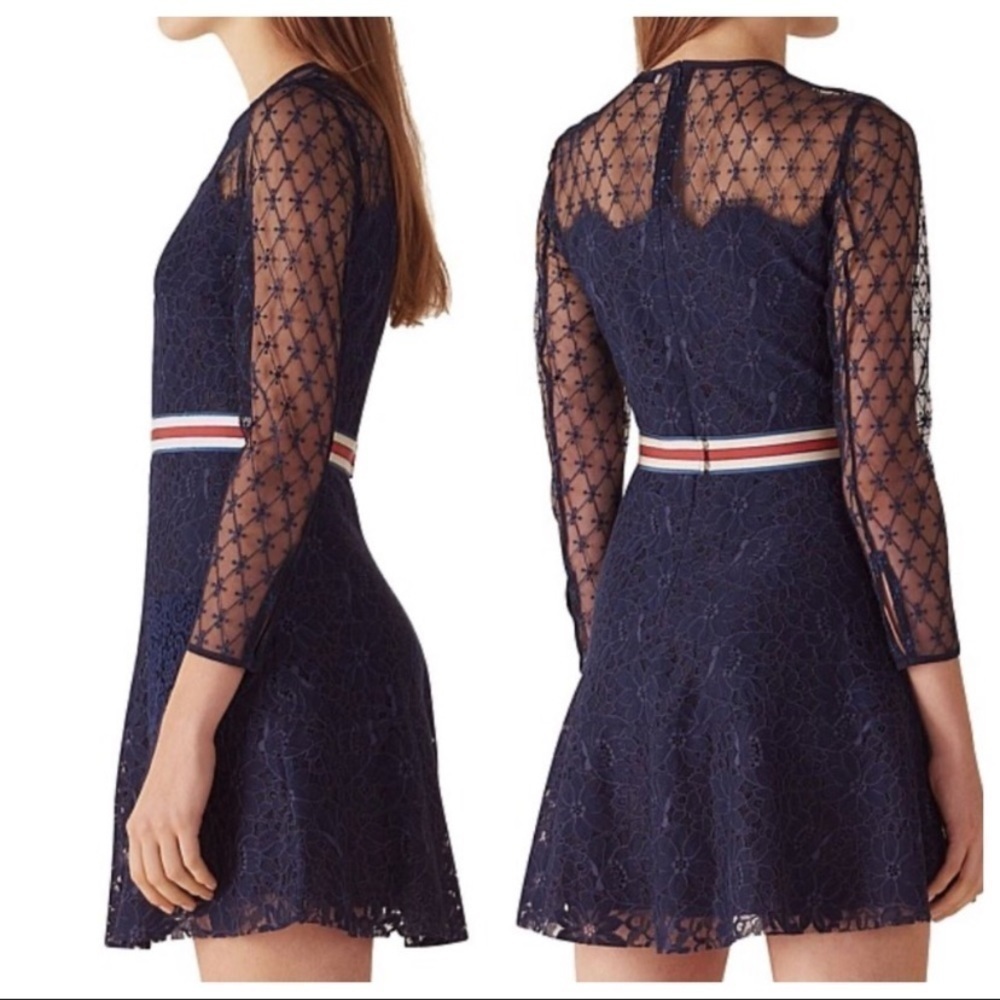 Sandro Alicia Lace Mini Dress In Marine Blue - Picture 8 of 13